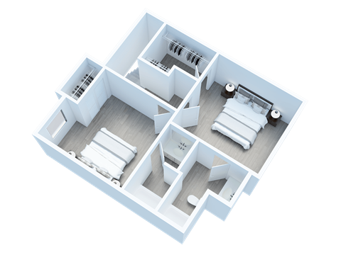 Floor plan for 2 beds, 2 baths, 1018 sqft